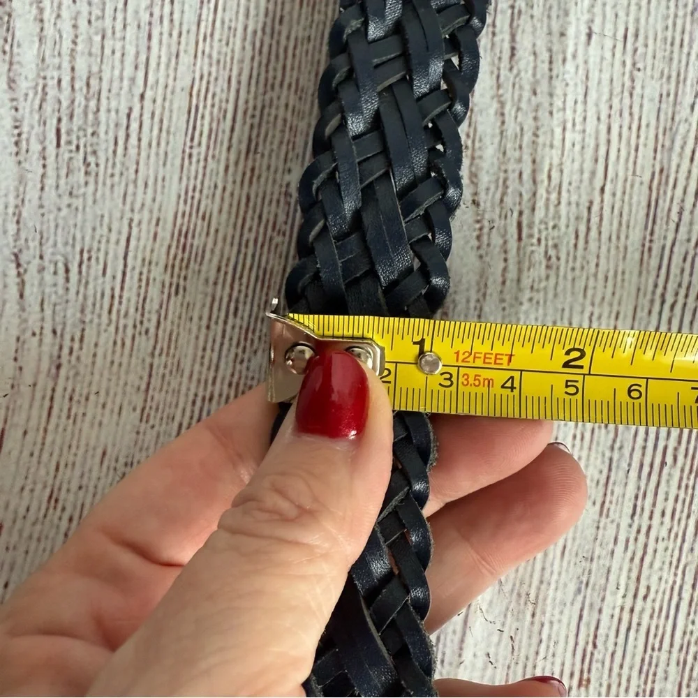 CHIC Vintage Blue Leather Braided Statement Belt Large